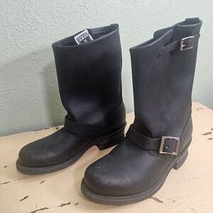 FRYE Womens Black Leather Engineer Boots